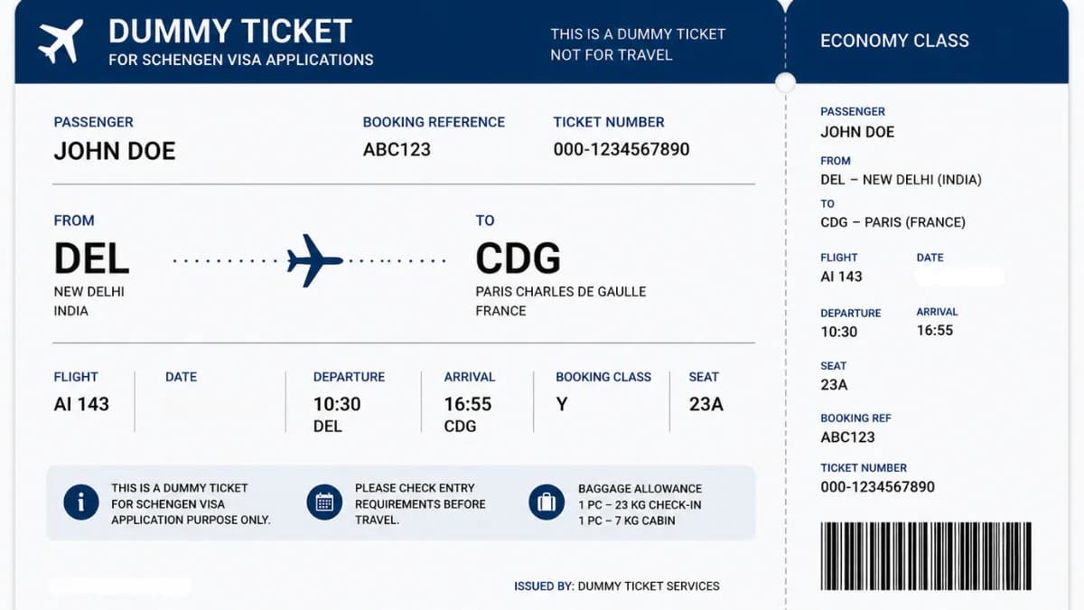 Dummy Ticket for Schengen Visa Travel Applications