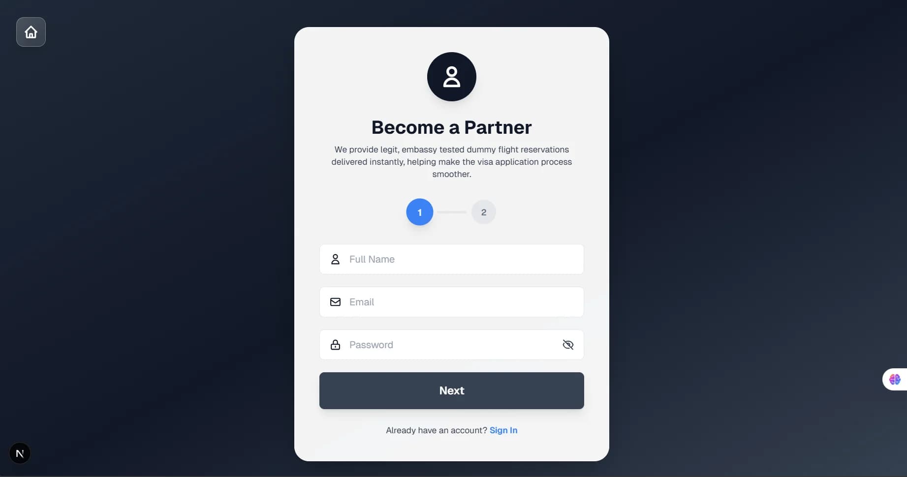 Partner Signup Step 1