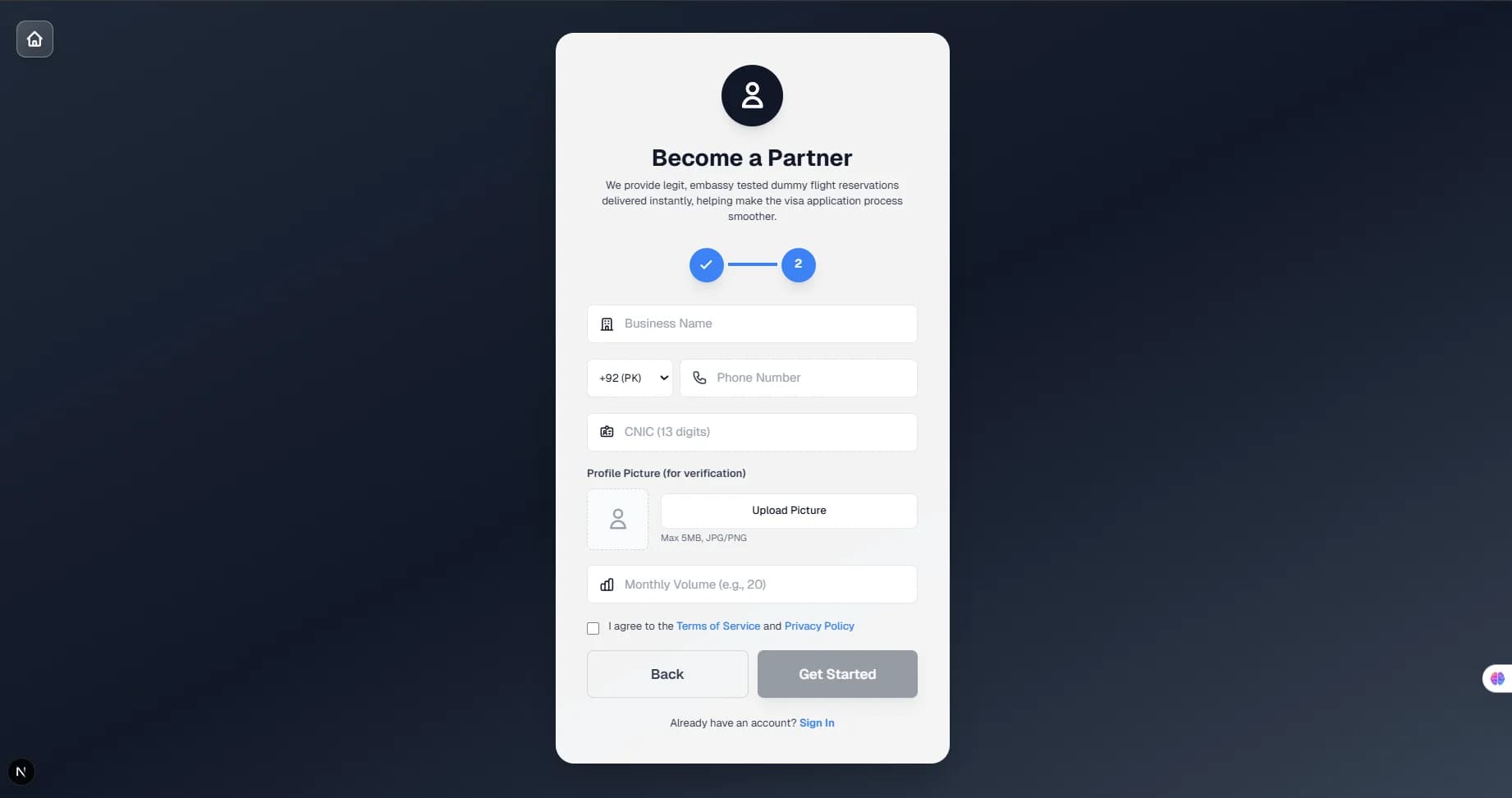 Partner Signup Step 2