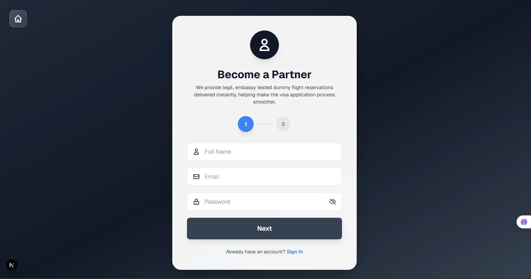 Partner Signup Step 1