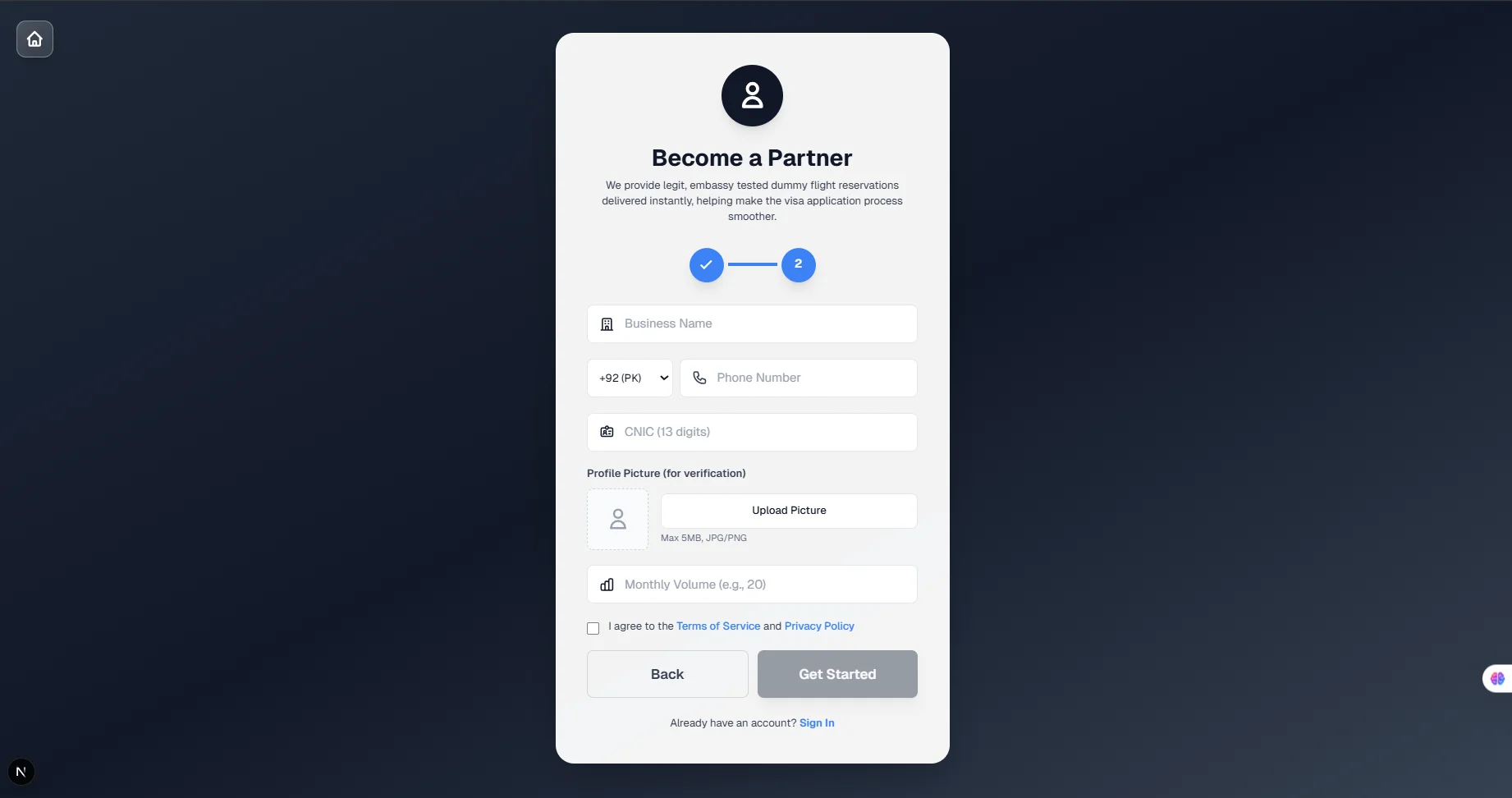 Partner Signup Step 2